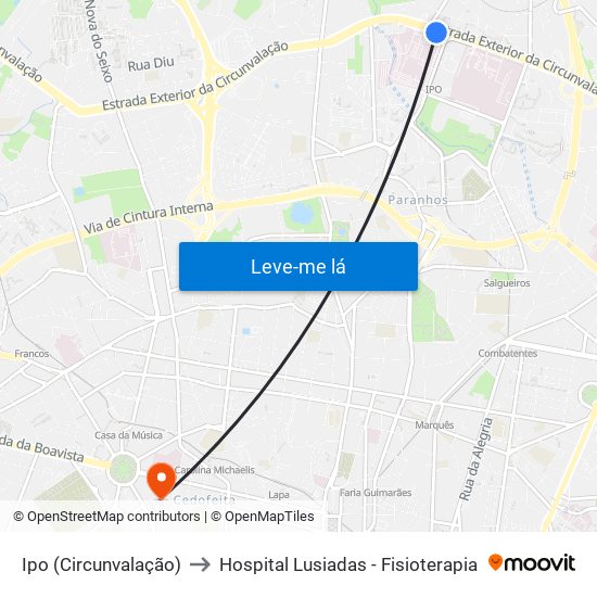 Ipo (Circunvalação) to Hospital Lusiadas - Fisioterapia map