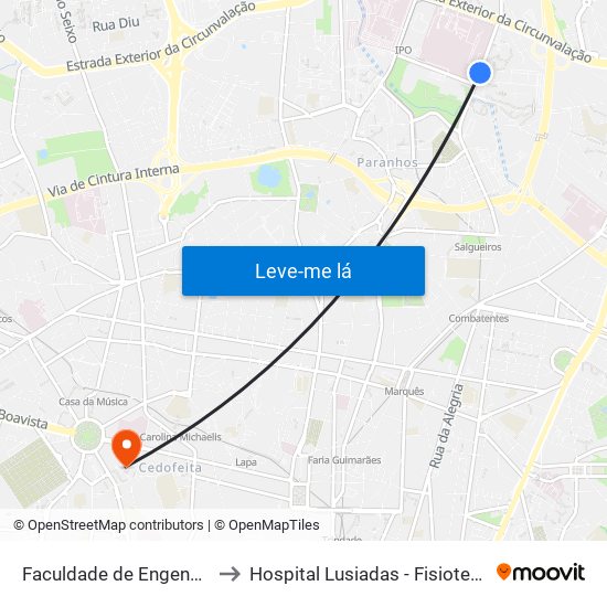 Faculdade de Engenharia to Hospital Lusiadas - Fisioterapia map