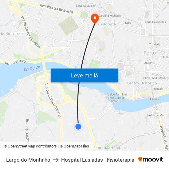 Largo do Montinho to Hospital Lusiadas - Fisioterapia map