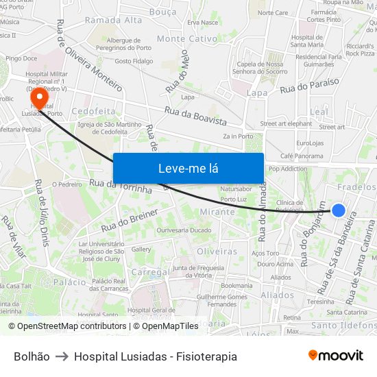 Bolhão to Hospital Lusiadas - Fisioterapia map