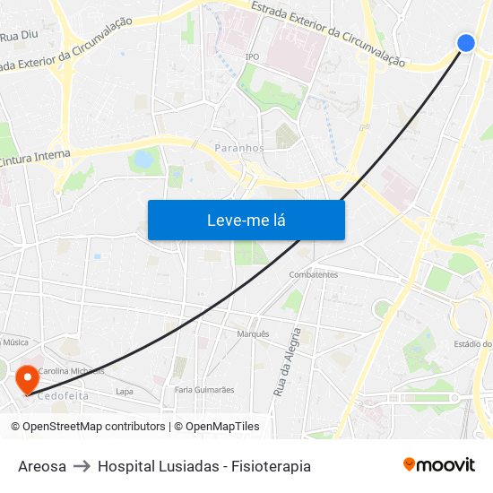 Areosa to Hospital Lusiadas - Fisioterapia map