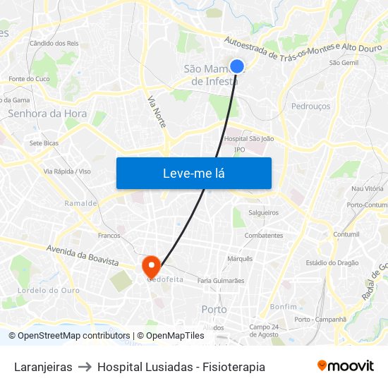 Laranjeiras to Hospital Lusiadas - Fisioterapia map
