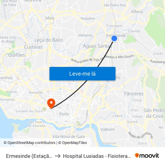Ermesinde (Estação) to Hospital Lusiadas - Fisioterapia map