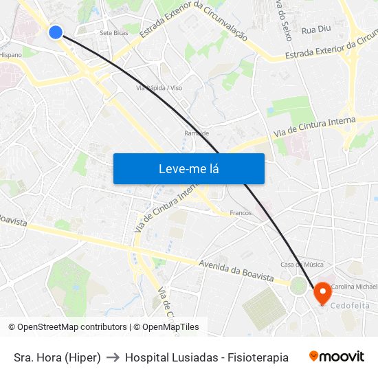 Sra. Hora (Hiper) to Hospital Lusiadas - Fisioterapia map