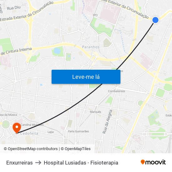 Enxurreiras to Hospital Lusiadas - Fisioterapia map