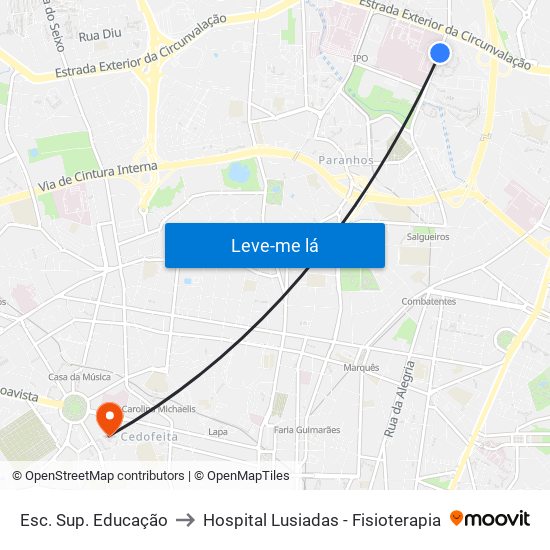 Esc. Sup. Educação to Hospital Lusiadas - Fisioterapia map