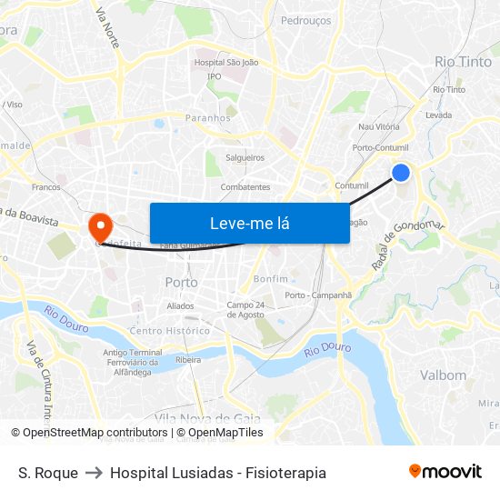S. Roque to Hospital Lusiadas - Fisioterapia map