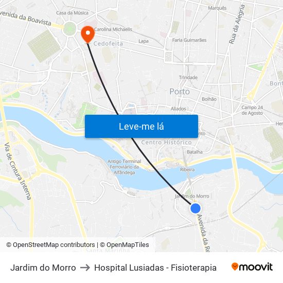 Jardim do Morro to Hospital Lusiadas - Fisioterapia map