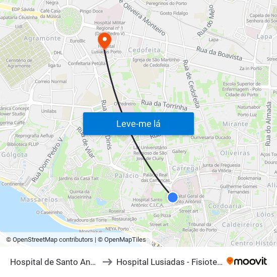 Hospital de Santo António to Hospital Lusiadas - Fisioterapia map