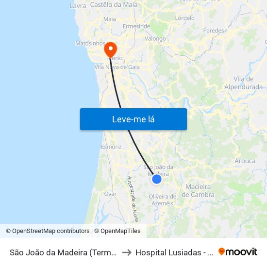 São João da Madeira (Terminal Rodoviário) to Hospital Lusiadas - Fisioterapia map