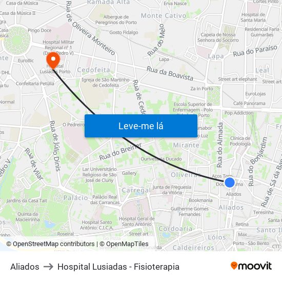 Aliados to Hospital Lusiadas - Fisioterapia map