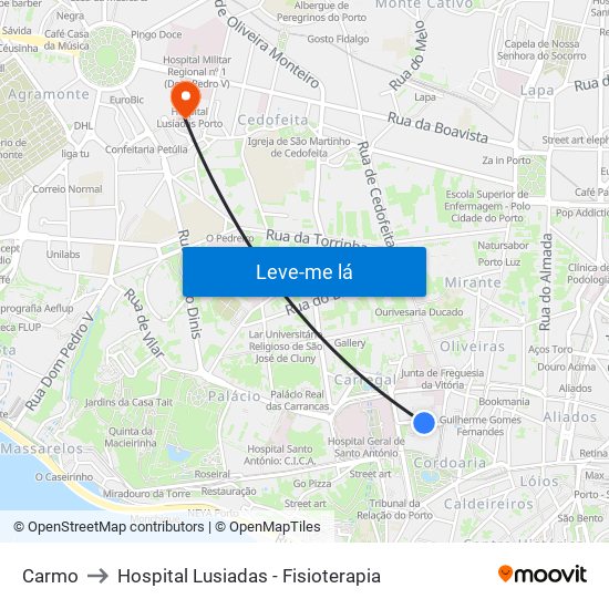 Carmo to Hospital Lusiadas - Fisioterapia map