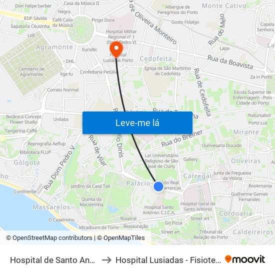 Hospital de Santo António to Hospital Lusiadas - Fisioterapia map