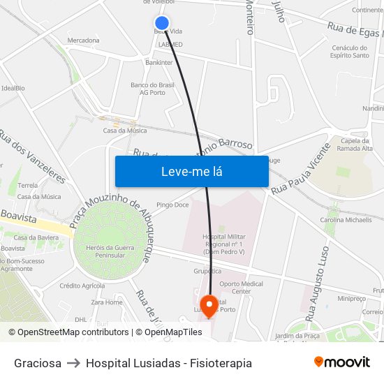 Graciosa to Hospital Lusiadas - Fisioterapia map