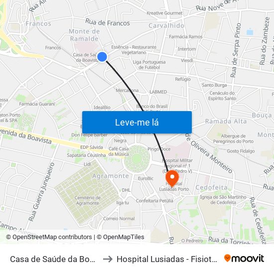 Casa de Saúde da Boavista to Hospital Lusiadas - Fisioterapia map