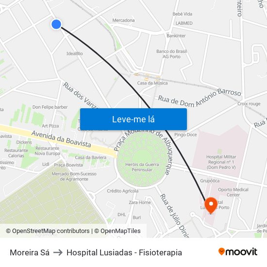 Moreira Sá to Hospital Lusiadas - Fisioterapia map