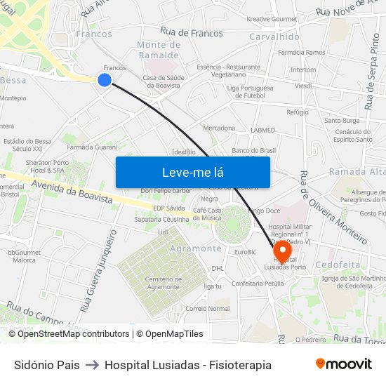 Sidónio Pais to Hospital Lusiadas - Fisioterapia map