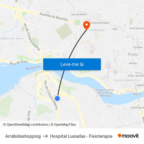 Arrábidashopping to Hospital Lusiadas - Fisioterapia map