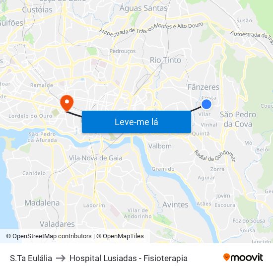 S.Ta Eulália to Hospital Lusiadas - Fisioterapia map