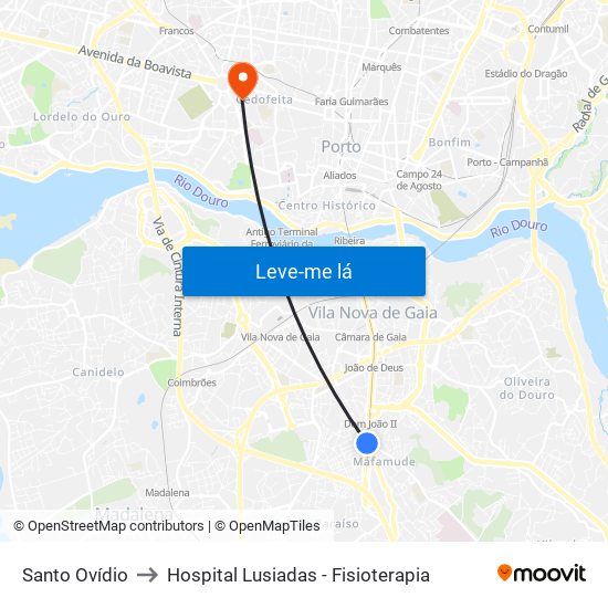 Santo Ovídio to Hospital Lusiadas - Fisioterapia map