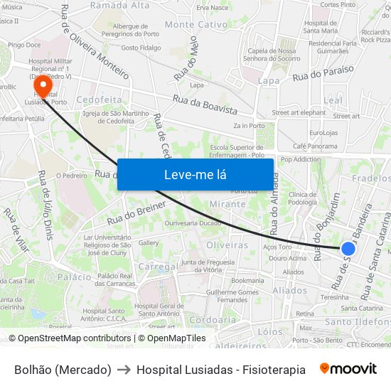 Bolhão (Mercado) to Hospital Lusiadas - Fisioterapia map