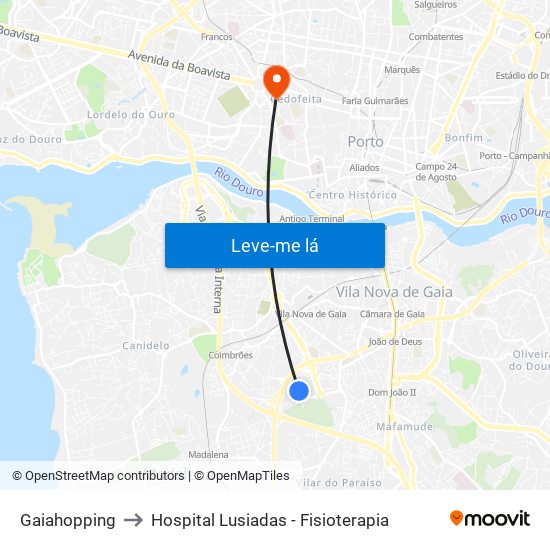 Gaiahopping to Hospital Lusiadas - Fisioterapia map