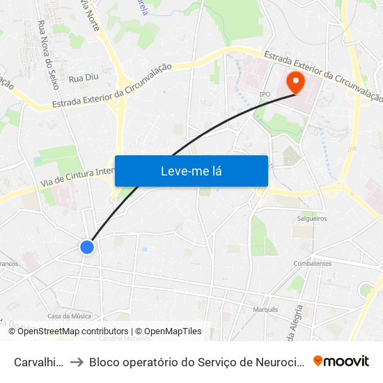 Carvalhido to Bloco operatório do Serviço de Neurocirurgia map