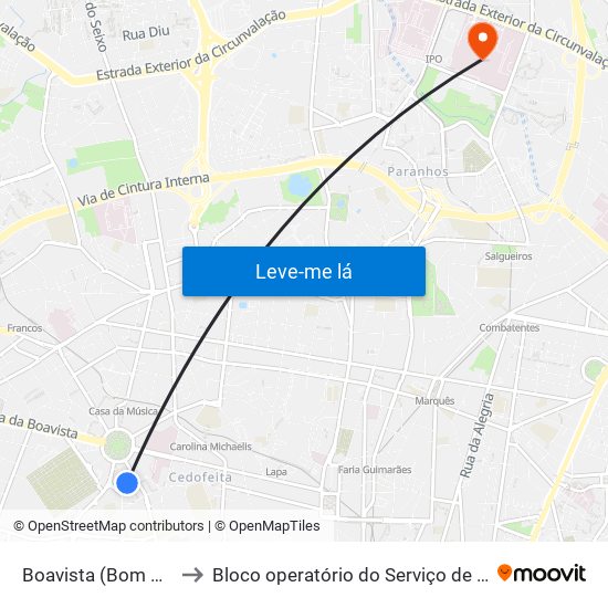 Boavista (Bom Sucesso) to Bloco operatório do Serviço de Neurocirurgia map