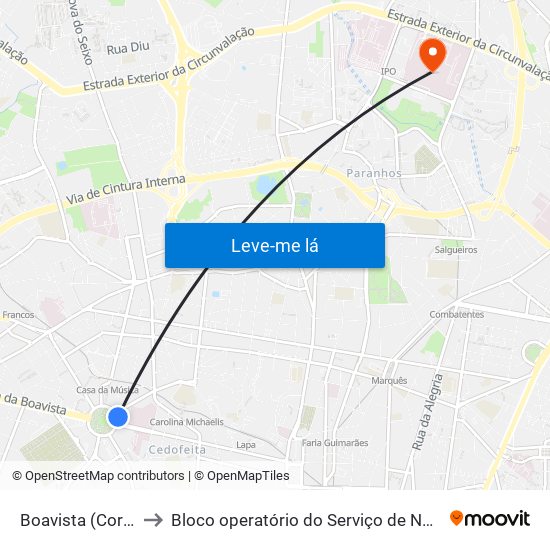 Boavista (Correios) to Bloco operatório do Serviço de Neurocirurgia map