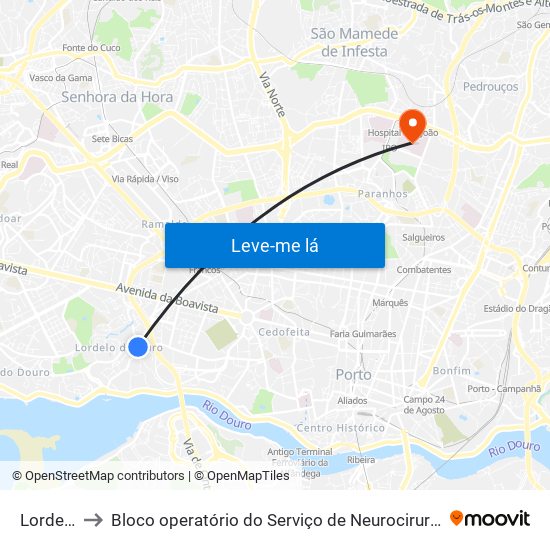 Lordelo to Bloco operatório do Serviço de Neurocirurgia map