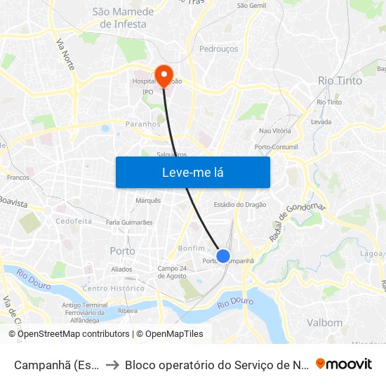 Campanhã (Estação) to Bloco operatório do Serviço de Neurocirurgia map