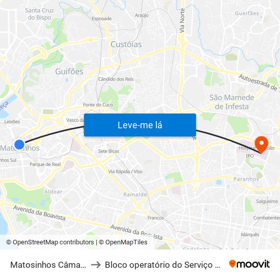 Matosinhos Câmara (Matc1) to Bloco operatório do Serviço de Neurocirurgia map