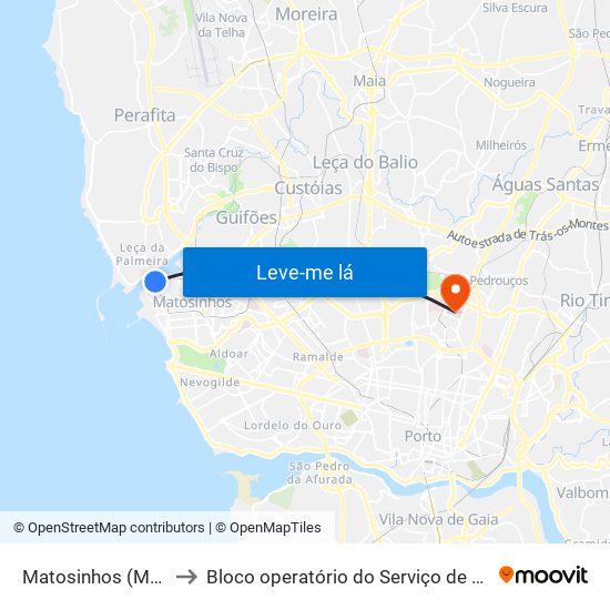 Matosinhos (Mercado) to Bloco operatório do Serviço de Neurocirurgia map