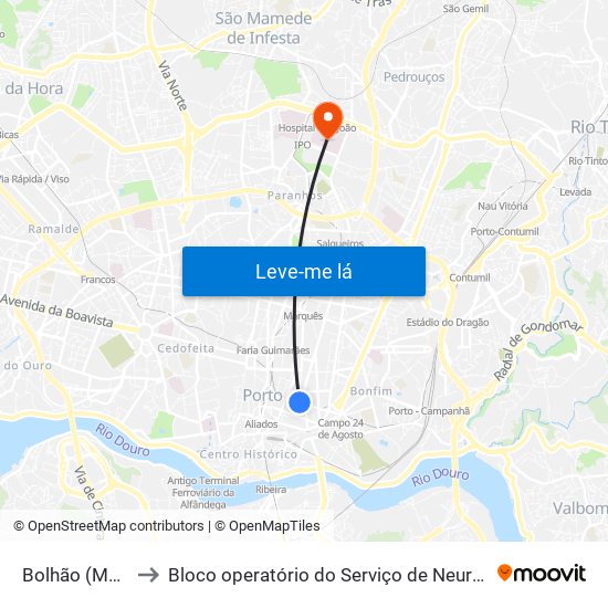 Bolhão (Metro) to Bloco operatório do Serviço de Neurocirurgia map