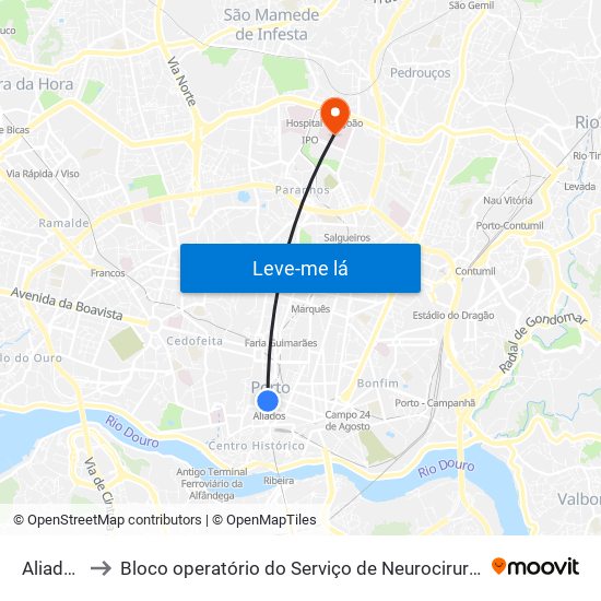 Aliados to Bloco operatório do Serviço de Neurocirurgia map