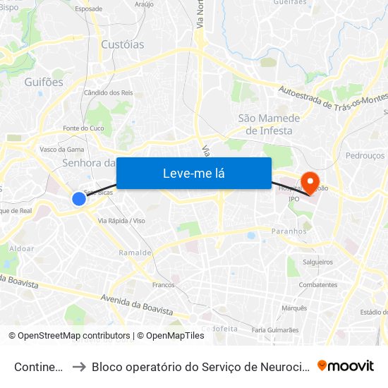 Continente to Bloco operatório do Serviço de Neurocirurgia map