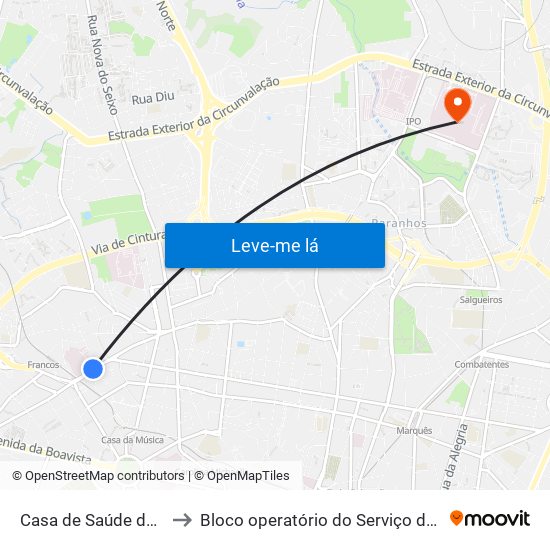 Casa de Saúde da Boavista to Bloco operatório do Serviço de Neurocirurgia map