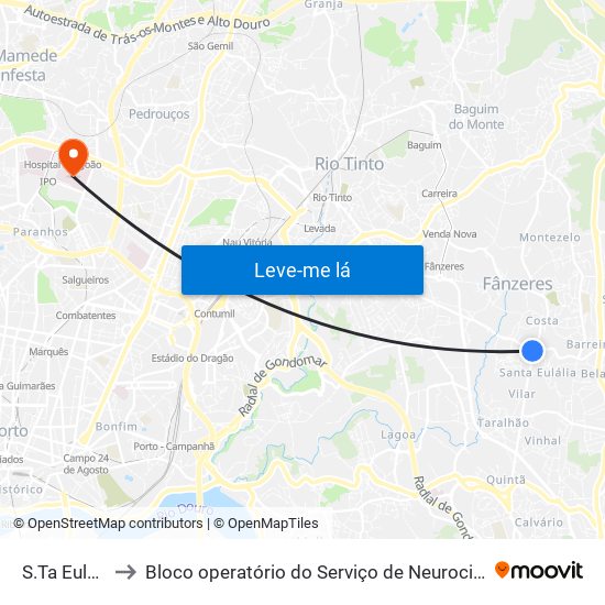 S.Ta Eulália to Bloco operatório do Serviço de Neurocirurgia map