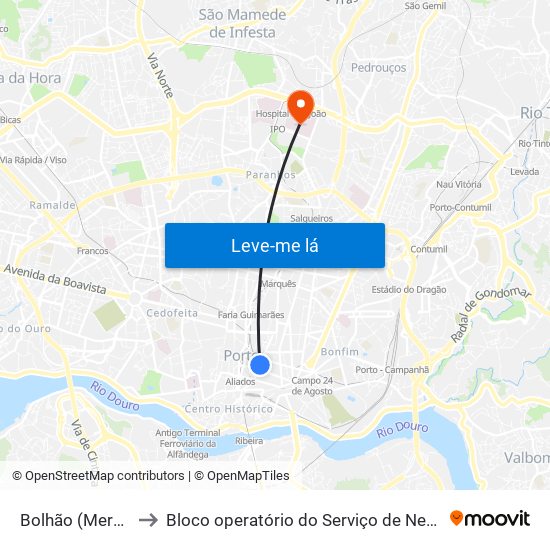 Bolhão (Mercado) to Bloco operatório do Serviço de Neurocirurgia map