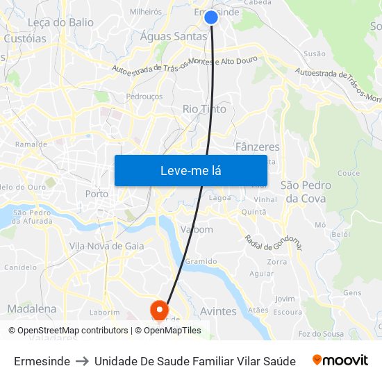 Ermesinde to Unidade De Saude Familiar Vilar Saúde map