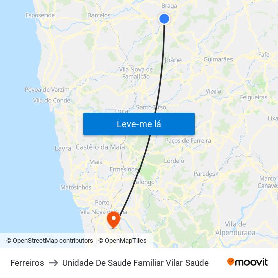 Ferreiros to Unidade De Saude Familiar Vilar Saúde map