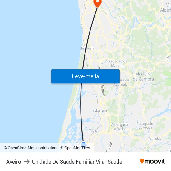 Aveiro to Unidade De Saude Familiar Vilar Saúde map