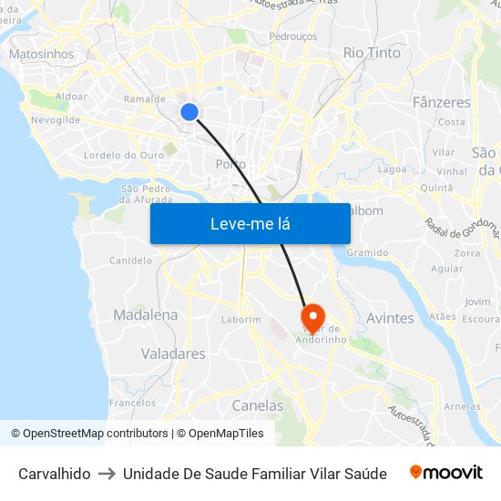 Carvalhido to Unidade De Saude Familiar Vilar Saúde map