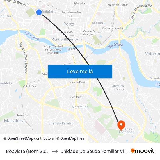 Boavista (Bom Sucesso) to Unidade De Saude Familiar Vilar Saúde map