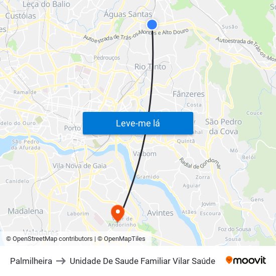 Palmilheira to Unidade De Saude Familiar Vilar Saúde map