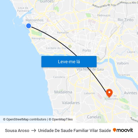 Sousa Aroso to Unidade De Saude Familiar Vilar Saúde map