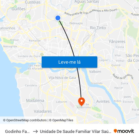 Godinho Faria to Unidade De Saude Familiar Vilar Saúde map