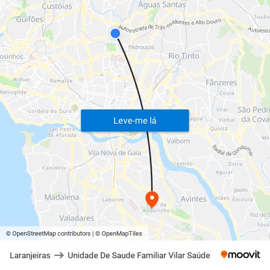 Laranjeiras to Unidade De Saude Familiar Vilar Saúde map