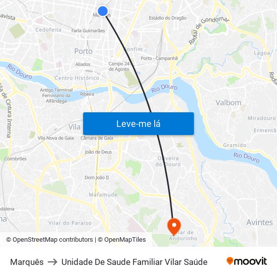 Marquês to Unidade De Saude Familiar Vilar Saúde map