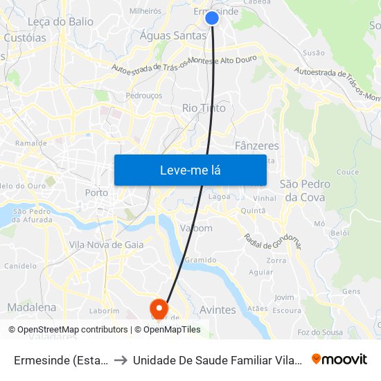 Ermesinde (Estação) to Unidade De Saude Familiar Vilar Saúde map